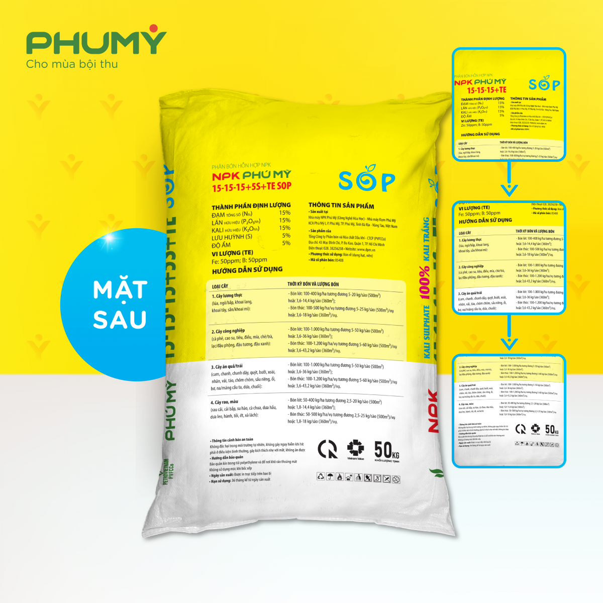 Phân bón Phú Mỹ chính thức ra mắt sản phẩm mới NPK PHÚ MỸ 15-15-15+5S+TE SOP sử dụng 100% Kali Sulphate