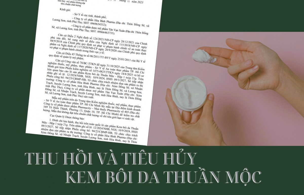 Thu hồi và tiêu hủy Kem bôi da Thuần Mộc